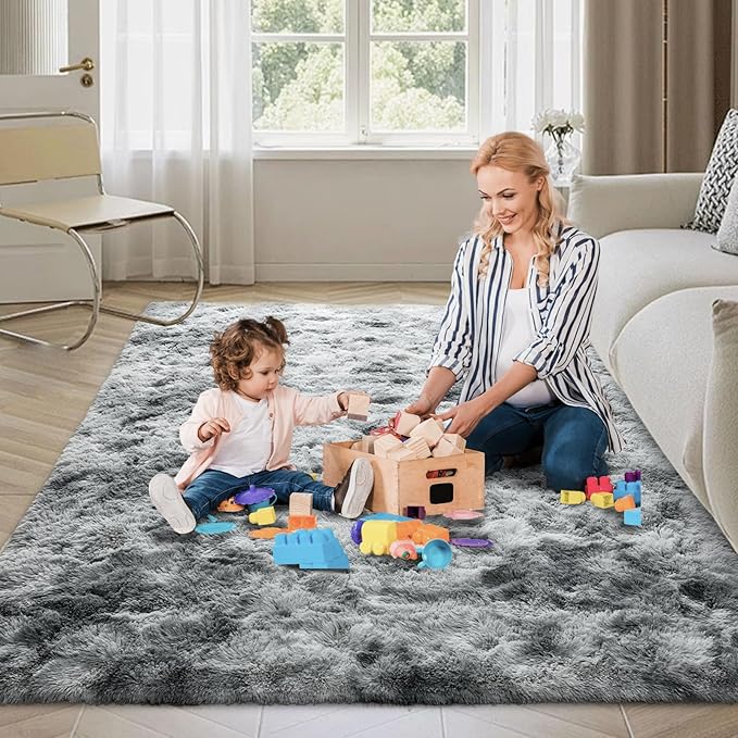 FinRèc Soft Grey Rugs for Bedroom Living Room, 3x5 Feet Fuzzy Shaggy Area Rug, Non-Slip Fluffy Furry Shag Rug for Nursery Kids Room Dorm Room Home Decor, Indoor Plush Floor Carpet
