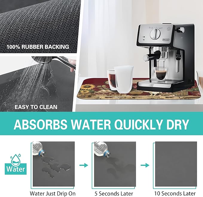 Fun Coffee Mat 19inx12in,Coffee Bar Mat for Countertops,Absorbent Hide Stain Anti-Slip Coffee Bar Accessories Fit Under Coffee Machine Mat,dish Drying Mats for Kitchen