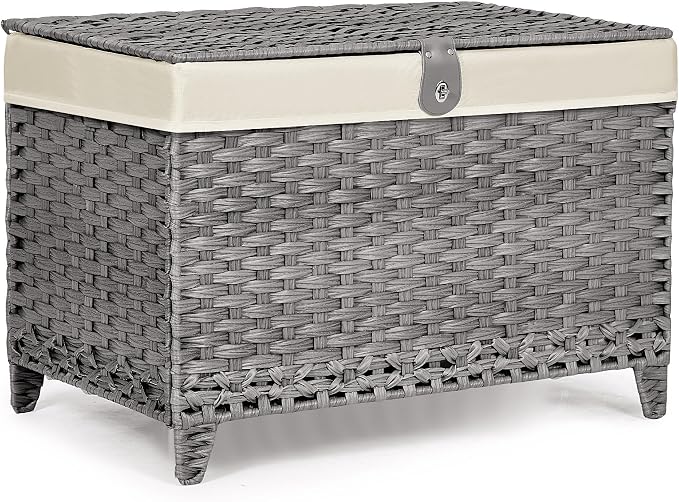 Honjourai Wicker Storage Basket with Lid,Rattan Shelf Basket with Removable Liner Bag,160L Storage Bin,Storage Trunk with Heightened Feet,Storage Container for Wardrobe,Home Organizer
