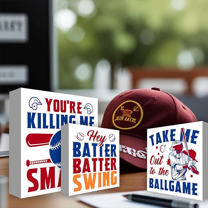 Baseball Decor for Home Baseball Sports Tiered Tray Decor 3 Pcs Decorative Wood Box Signs Rustic Table Desk Shelf Decoration for Bedroom Boys Room Party