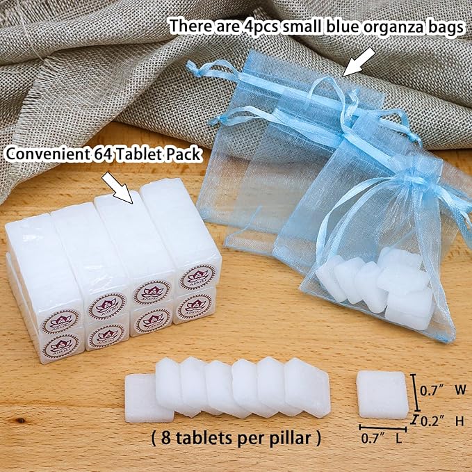 Natural Camphor Blocks (110 Grams, 64 Tablets) - Pure Camphor Alcanfor Tablets Cubes for Aromatherapy & Puja Alcanfor en Bloques, Kapoor for Pooja, Alcanfor by Alkiki