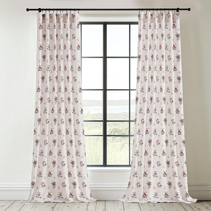 StangH Floral Curtains for Nursery Girl's Room,Classic Vintage French Country Print Pattern Thick Linen Privacy Drapes for Dining Room,W52xL84, Burgundy Red,2 Panels