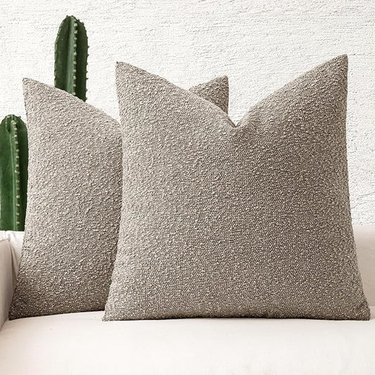 MIULEE 20x20 Inch Decorative Pillow Covers for Couch Bed Set of 2 Textured Boucle Neutral Throw Pillow Covers Light Taupe Accent Solid Pillowcases Sofa Living Room Home Decor