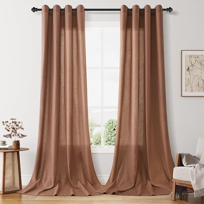 Extra Long Cappuccino Linen Curtains 108 Inches Length for Living Room Sheer Grommet Light Filtering Privacy Neutral Drapes Luxury Modern Rustic Window Curtain for Bedroom Dining Room 52x108, 2 Panel