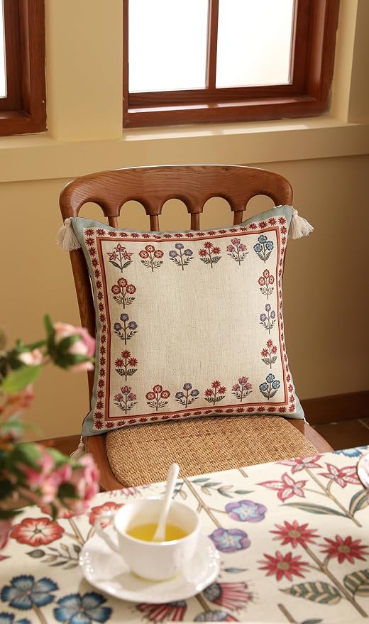 bilin gaier Designer Square Linen Throw Pillow Cover,18"x18"-Lohi B | Vintage Elegant Pillow Cover,Concealed Zipper Design,Colorful Floral Pattern,Sofas,Bedroom,Living Room,Lounge Chairs