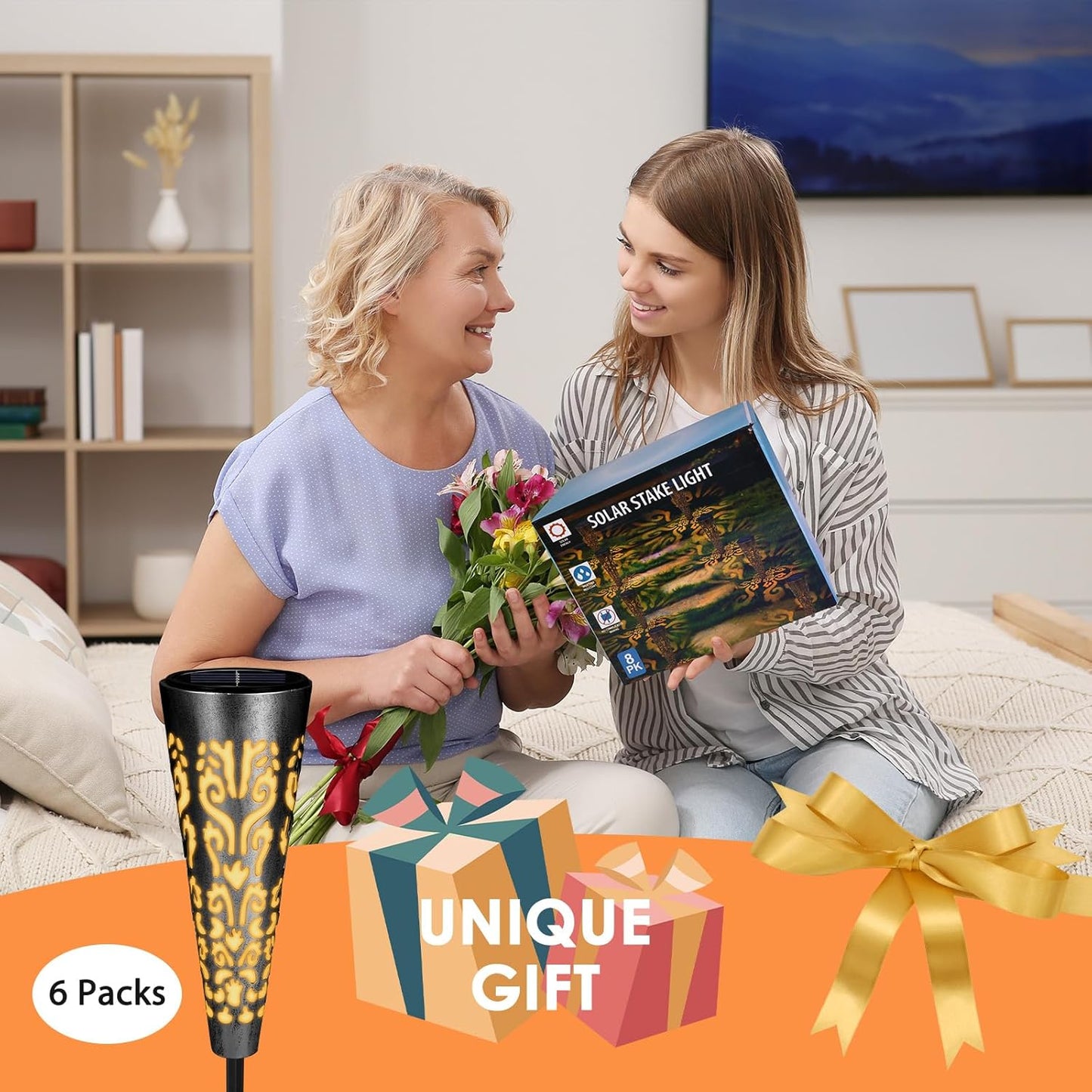 pearlstar Solar Lights Outdoor Garden Decorative Pathway Lights Waterproof Unique LED Solar Stake Lights for Patio Yard Walkway Driveway Landscape Decor, Conical, Warm Lights, Black-6pack