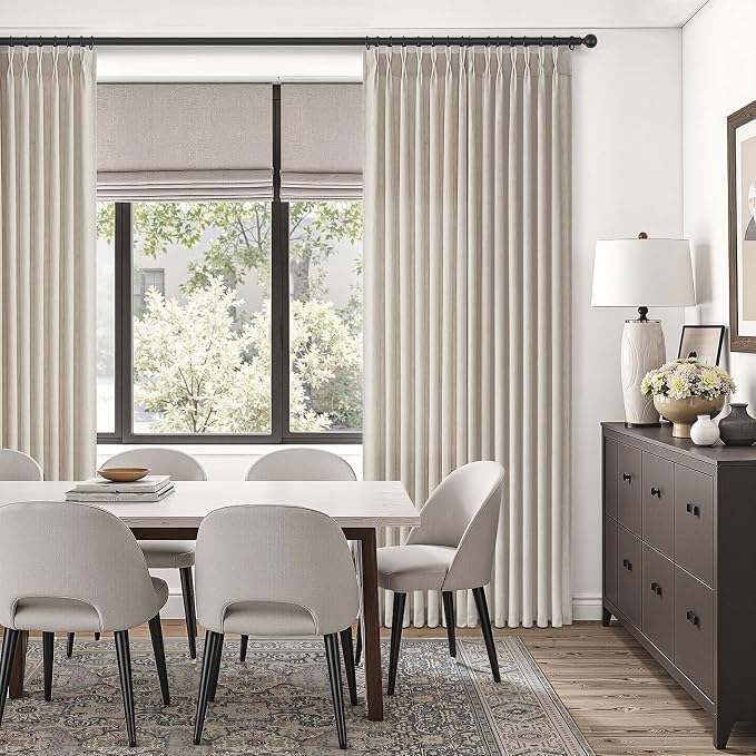 108 Inch Linen Pleated Curtains 2 Panels Set for Living Room Bedroom 2 Panels Rustic Farmhouse Back Tab Memory Trained Pinch Pleat Window Curtain Oatmeal Taupe Tan 108 Inch Length for Dining Room