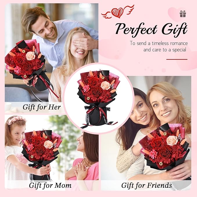 Mothers Day Flowers for Mom, Mothers Day Gifts, Flowers for Delivery Prime, Preserved Eternal Forever Red Roses Bouquet Birthday Gifts for Women Gf Gifts Wedding Anniversary