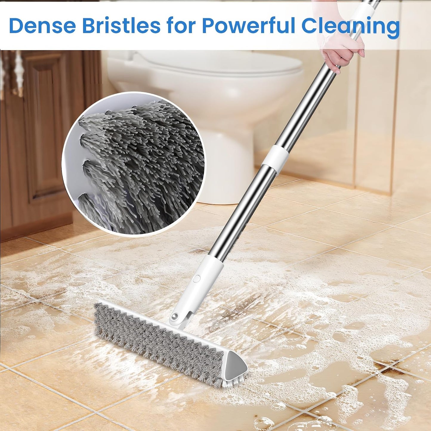 Floor Scrub Brush and Grout Brush with Long Handle–Deck Brushes for Scrubbing Heavy Duty, Stiff Bristles for Outdoor, Patio, Shower, Garage, Tile and Concrete Floor Cleaning 55 inches
