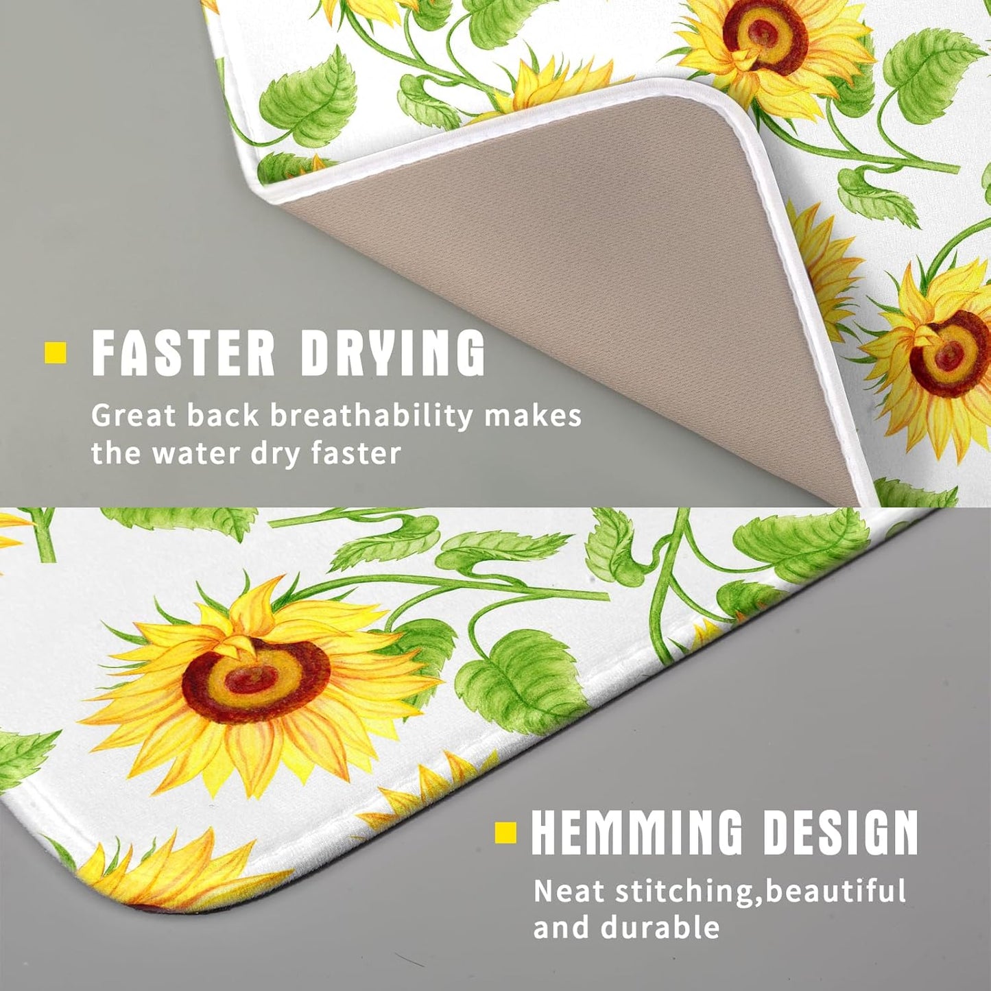 Sunflower Dish Drying Mat for Kitchen Counter Spring Summer FLoral Seasonal Absorbent Reversible Microfiber Kitchen Countertop Protector Dishes Pad Small 16x18 inch