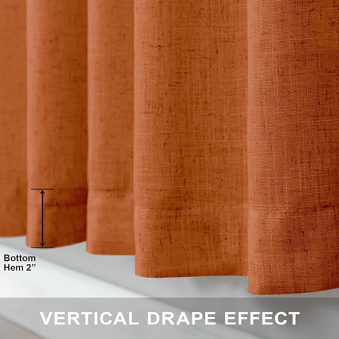 Burnt Orange Curtains 108 Inches Long for Living Room Dining 2 Panels Back Tab Pocket Drape Light Filtering Semi Sheer Linen Curtains for Bedroom Patio Door Autumn Neutral Earth Tone Decor Rust 52x108