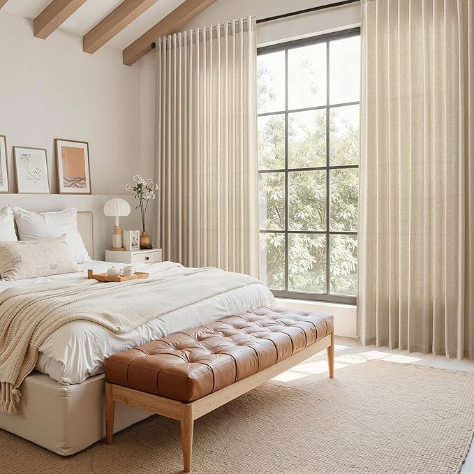 Taupe Burlywood Linen Curtains for Living Room 98 Inches Long Light Filtering Semi Sheer Curtain Back Tab Rustic Luxury Neutral Modern Farmhouse Decor Drapes for Bedroom Dinner Room 52x98, 2 Panels