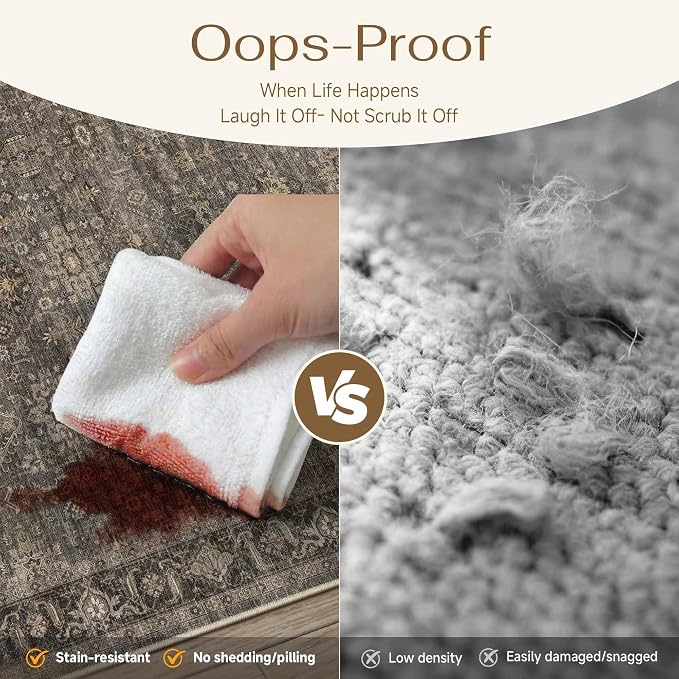 10x14 Washable Area Rug for Living Room Bedroom Vintage Brown Non Slip Carpet Traditional Retro Soft Low Pile Large Throw Rug for Dining Room Kitchen Office Indoor