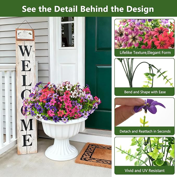Artificial Flowers for Outdoor Fake Plants Spring Decoration, 12 Bundles Realistic Faux Flower Silk Daisy Plastic Bouquet UV Resistant for Outside Porch Patio Balcony Planter Yard Garden Home Decor
