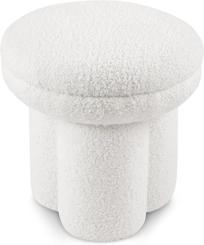 Furniture of America Rami Modern 18-inch Mushroom-Shape Upholstered Ottoman with Tri-Pillar Pedestal, Vanity Stool Chair, Small Foot Stool for Bedroom, Living Room, Entryway, Beige