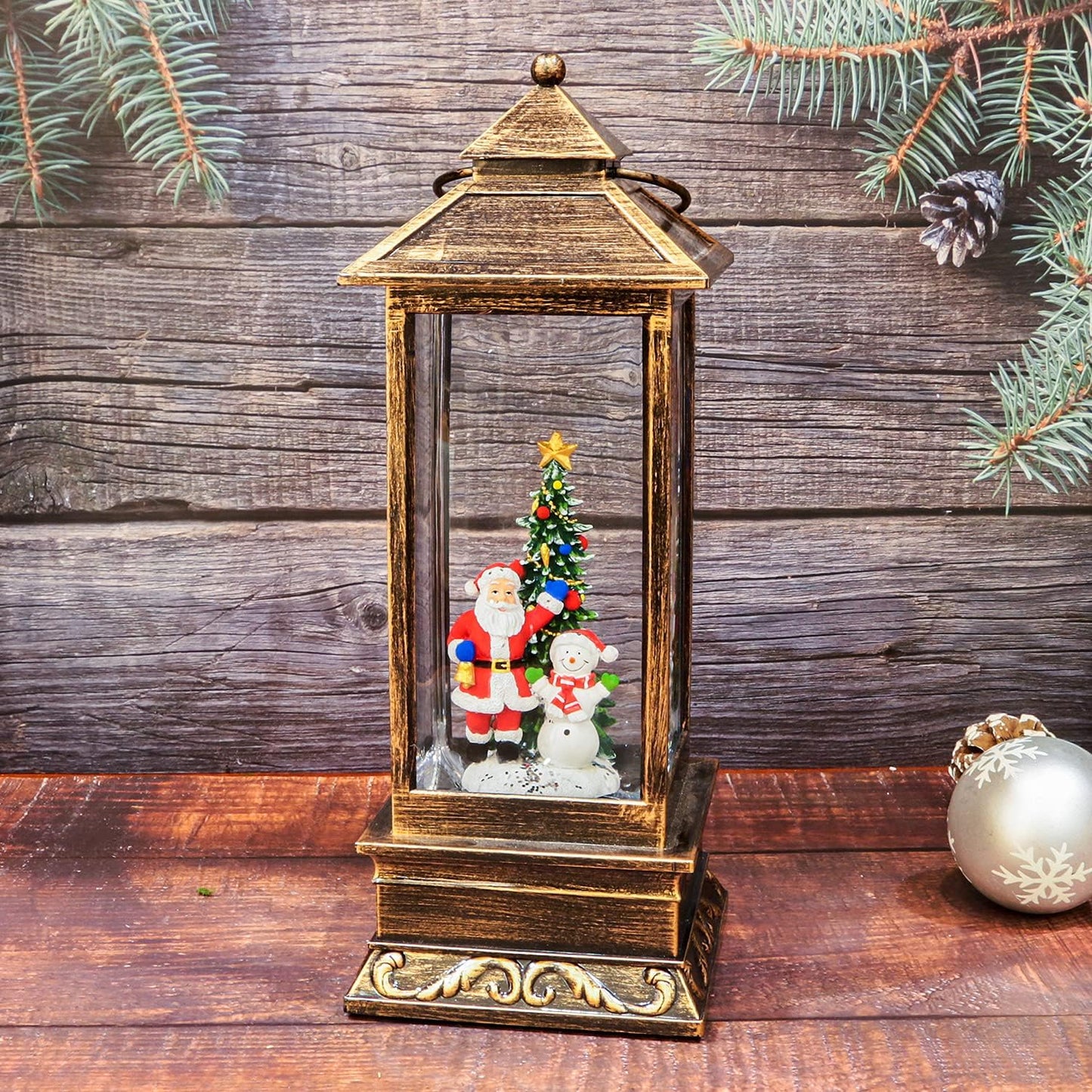 Snow Globe, Christmas Snow Globes with Swirling Glitter, USB Powered or Battery Operated Christmas Lantern for Christmas Thanksgiving Party Home Decorations (Christmas Tree, Santa Claus and Snowman)