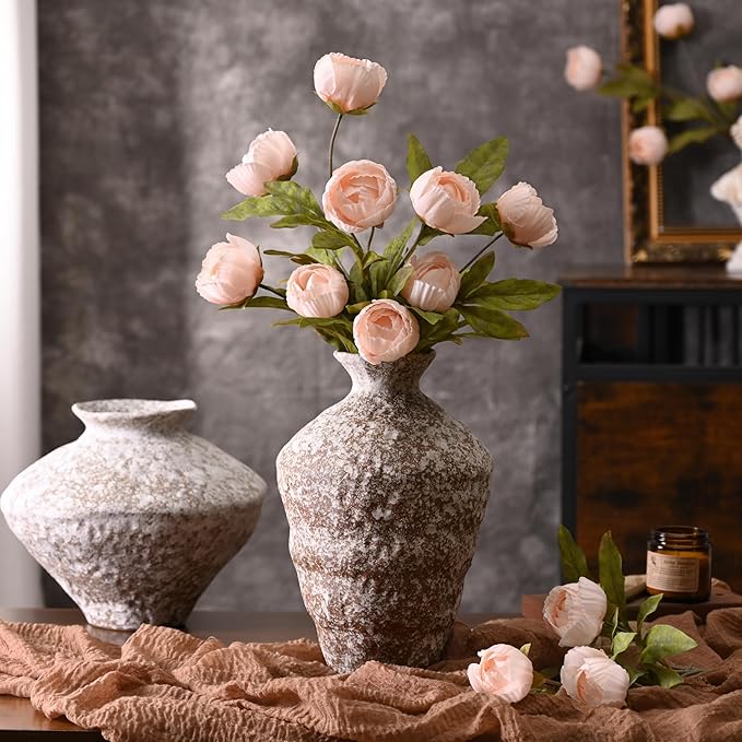 Waipfaru 6 Pcs Faux Peonies Artificial Flowers for Vase, 27" Fake Silk Peonies Flowers for Wedding, Vase Filler Champagne Flowers for DIY Bouquets Centerpieces Bridal Shower Office Decor