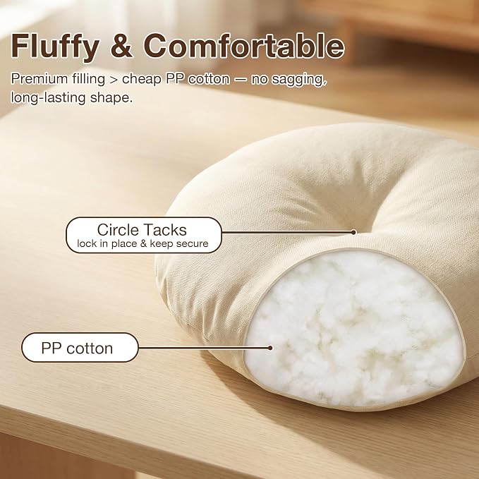 Beige Bistro Chair Cushions Set of 2, 15" Round Seat Chair Pads with Ties for Dining Room Patio