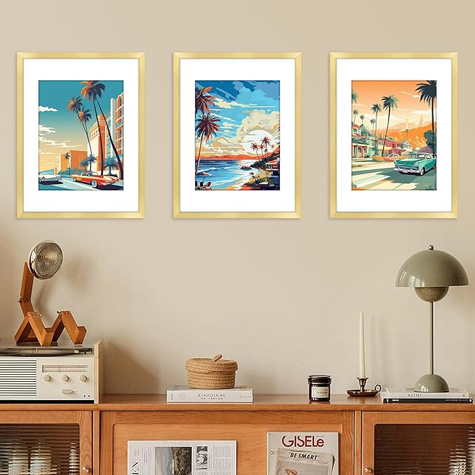 FIXSMITH 12x16 Picture Frame Gold Set of 2, Photo Frame with HD Plexiglass, Display Pictures 8.5x11 with Mat or 11x17 Without Mat, Gold Picture Frames Collage Wall Decor, Gallary Wall Frame