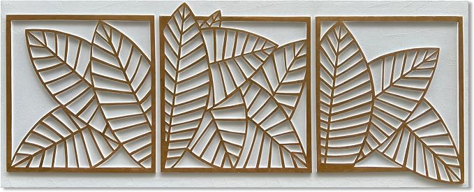 NANKAI Art Hand-Painted White and Yellow Textured Wall Decoration Painting. Large Oil Painting with Three-Dimensional Leaf Texture Suitable for Home Wall Decoration. 24x60 inches