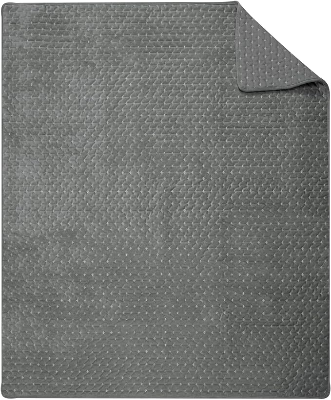 Levtex Home - Velvet Stitch Throw - Quilted Throw (50x60in.) - Velvet - Grey White - Reversible - Polyester