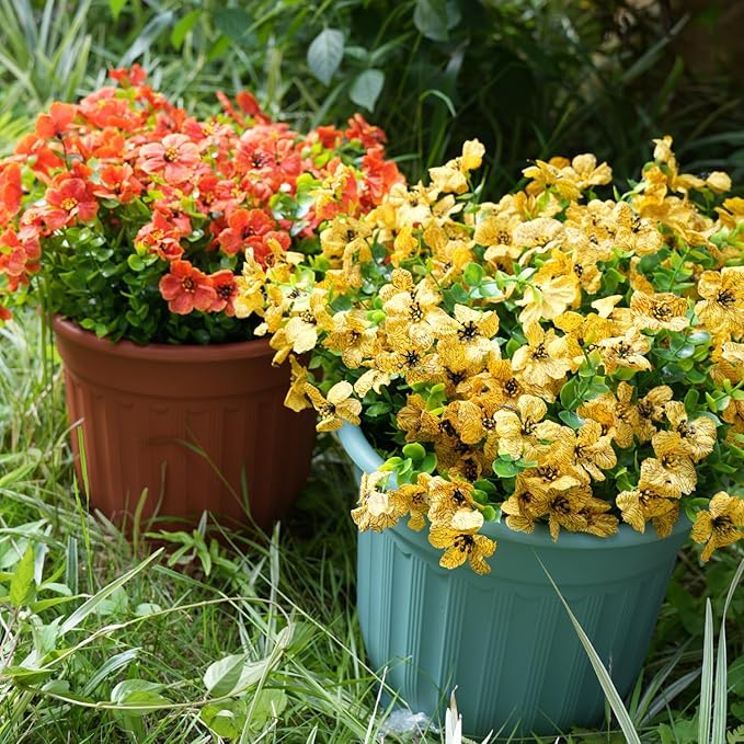 trytuny Artificial Flowers for Outdoor, UV Resistant Fake Silk Flowers, Realistic Faux Plants for Outside Indoor Porch Patio Window Box Planter Home Decor (14, Yellow)