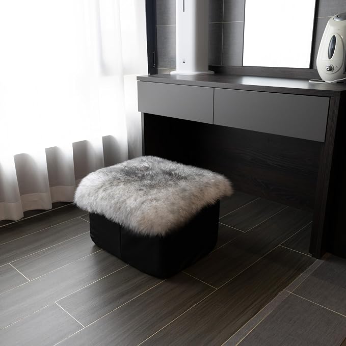 Sheepskin Chair Cushion Non-Slip Back Square Genuine Fur Chair Cover Silky Natural Wool Seat Cushion Pad Soft Area Rugs Carpet for Home Office Restaurant Chair 18x18 Inch (Pack of 1), Silver Grey