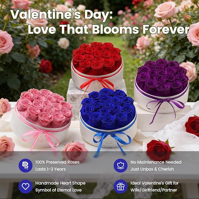 Mothers Day Flowers Roses Gifts for Mom,16pcs BlueForever Preserved Roses in Round Gift Box,Mothers Day Delivery Prime Gifts-Roses Gifts for Women,Mom.