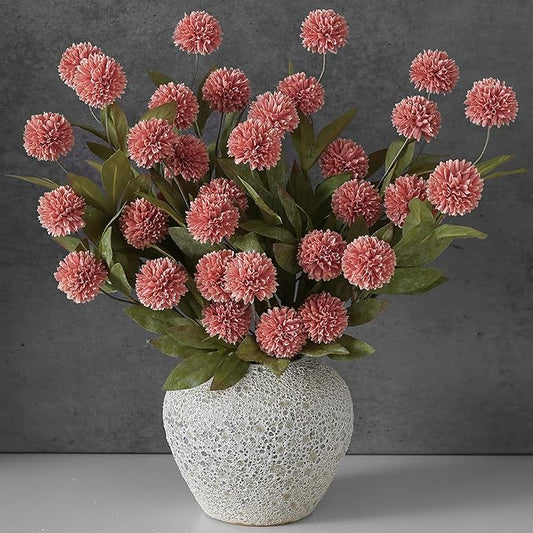 VIERENA 12 Pcs Faux Silk Pompon Mum Artificial Flowers for Vase -27", Bulk Fake Chrysanth Branches with Stems for DIY Bouquet Centerpieces Wedding Fillers Arrangements Shower Decorations (Dusty Pink)