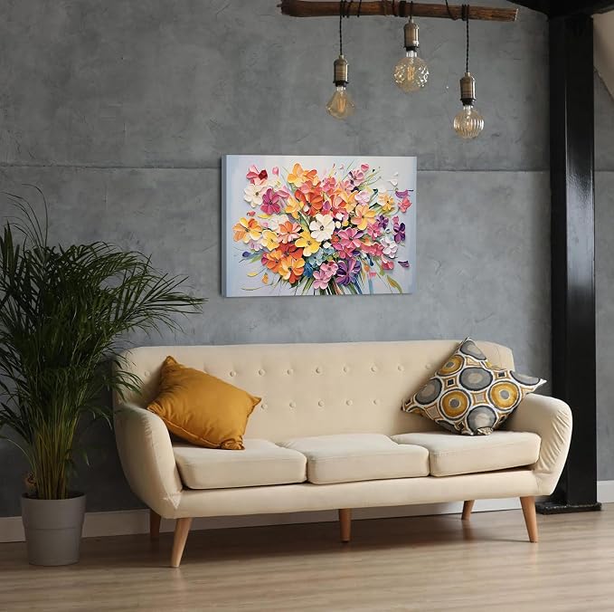 Pink Orange Flower Canvas Wall Art Girls Bedroom Wall Decor Colorful Floral Oil Painting Texture Prints Wildflower Picture Country Aesthetic Artwork Modern Bathroom Kitchen Home Decorations 20x30"