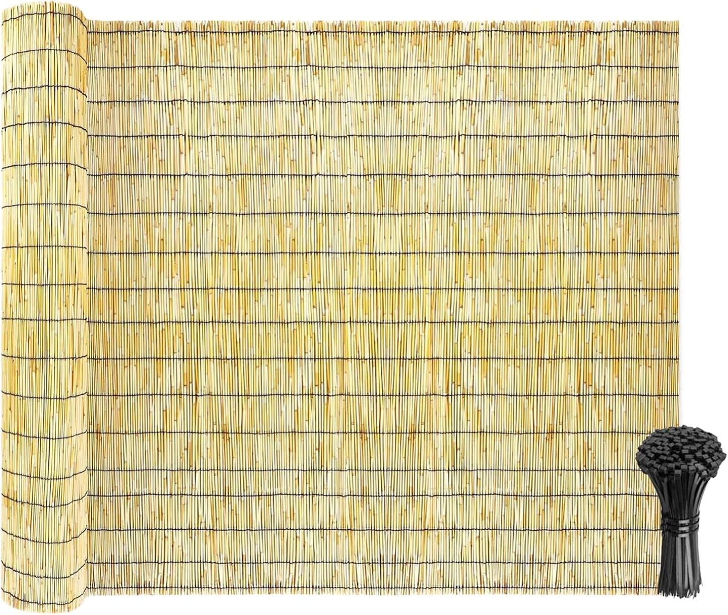 Natural Reed Fencing Rolls: Privacy Bamboo Fence 3/4/5/6ft High Roll Reed Screen, Decorative Bamboo Fencing for Outdoor Balcony Patio Garden Backyard,with Cable Zip Ties(Nature, 4x10ft)