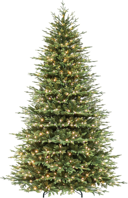 Hykolity 9 ft Prelit Artificial Christmas Tree with 5149 PE&PVC Branch Tips, 600 Warm White LED Lights, Easy Assembly with Metal Stand and Hinged Branches