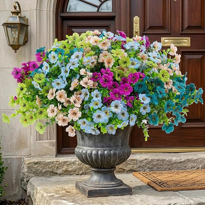 Artificial Flowers for Outdoor Decor, 16 Pack UV-Resistant Fake Colorful Silk Daisy Flowers, Perfect for Spring & Summer Decorating – Front Porch, Patio, Window Boxes, and Potted Plants