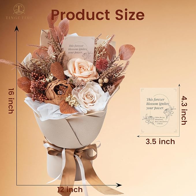 TINGE TIME Brown Preserved Flowers Bouquet, Flowers for Delivery, Eternal Roses Bouquet for Wedding, Table Centerpieces, Valentines, Mothers Day, Birthday Gifts, Anniversary