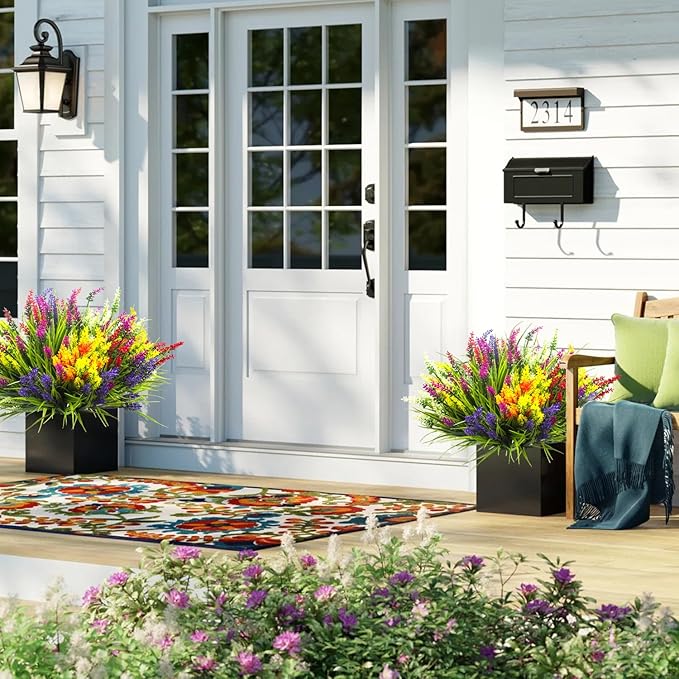 Grunyia Artificial Lavender Plants with Mixed Color Flowers, 20 Bundles, Outdoor Decorative Grass