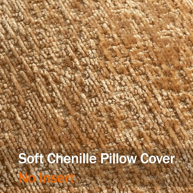 DEZENE Pack of 2 Golden Brown Decorative Throw Pillow Covers 18x18 Cozy Soft Chenille Accent Vintage Square Couch Pillow Covers for Home Decor Bed Sofa Living Room
