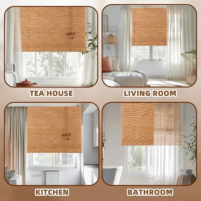 Outdoor Bamboo Roller Blinds Shades, Vertical Lifting and Breathable Waterproof Design, Sun Shade, Blackout and Ventilation, Easy Installation,60" W×72" H