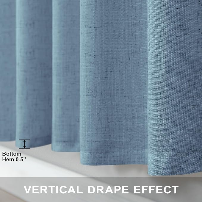 Blue Curtains 38 Inch Width for Kitchen Door 2 Panels Back Tab Rod Pocket Semi Sheer Linen Skinny Light Blue Small Curtain for Bedroom Laundry Bathroom Side Windows Country Farmhouse Wide 38x63 Length