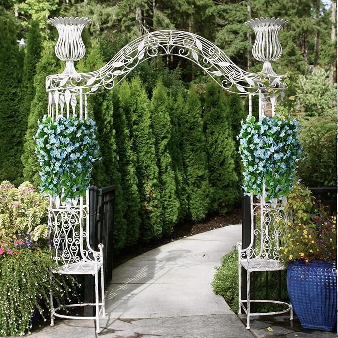 ZFProcess Artificial Fake Hanging Flowers Plants for Outdoor Spring Decoration, 2PCS Faux Silk Violet UV Resistant Look Real Trailing Vines for Outside Home Planter Porch Patio(Blue)