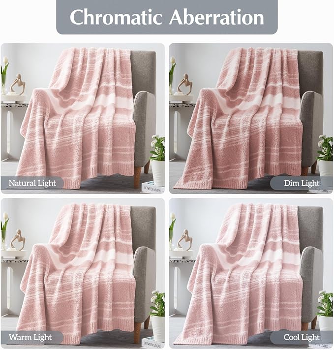 WRENSONGE Soft Throw Blanket for Couch-Cozy Reversible Knitted Blankets | Lightweight Warm Fluffy Decor for Women, Mom, Her & Girls, Sofa, Chair, Bed, 50x70in, Pink Stripe