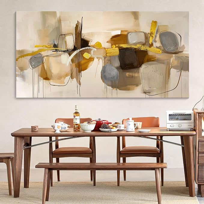 HGUAOA Abstract Wall Art for Living Room - Large Yellow and Orange Geometric Artwork - Modern Paintings for Office Decor - Contemporary Big Wall Decor for Home or Office 29×58IN