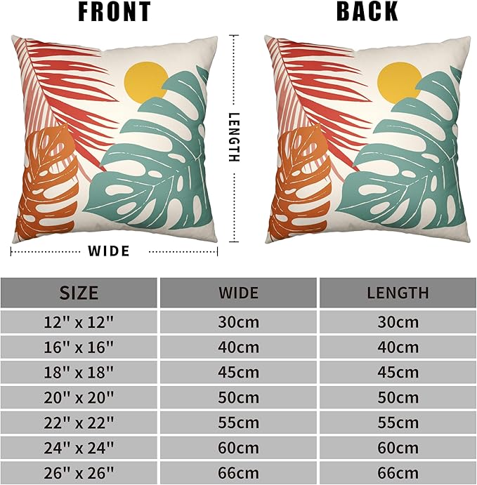 Set of 2 Summer Tropical Leaves Throw Pillow Covers for Sofa Patio Home Decor Palm Leaf Pillow Covers Abstract Sun and Monstera Leaf Cushion Case 24x24