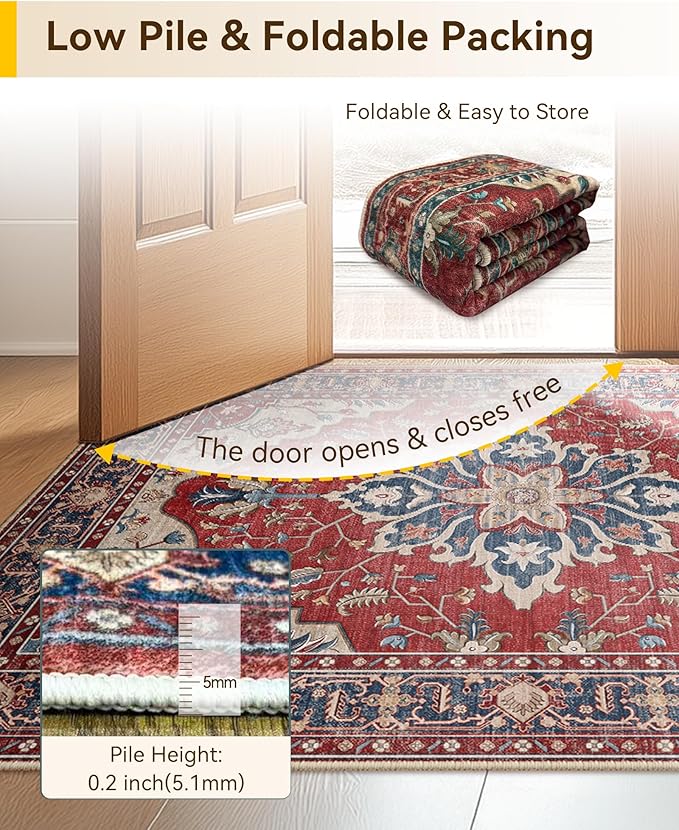 RELEANY Area Rugs 2'x6' Runner Rug Non Slip Washable for Kitchen Hallway Bedroom Beside Laundry Room Bathroom Rug, Floor Carpet, Red Blue