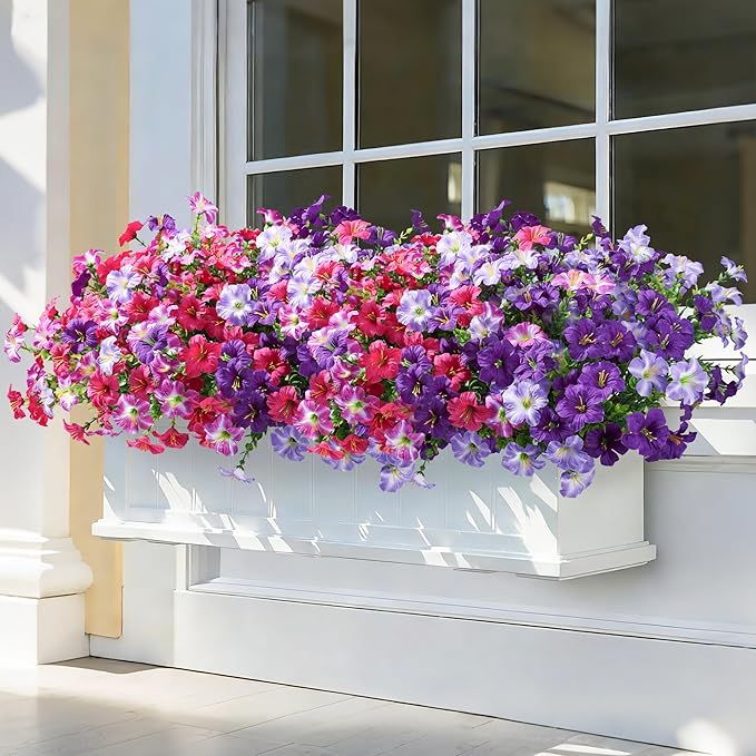 Artificial Flowers for Outdoors Decoration, 20 Bundles Faux Morning Glory with Eucalyptus Look Real UV Resistant Fake Plants Silk Flowers for Outside Yard Gardens Porch Patio Planter Home Urn, Mix