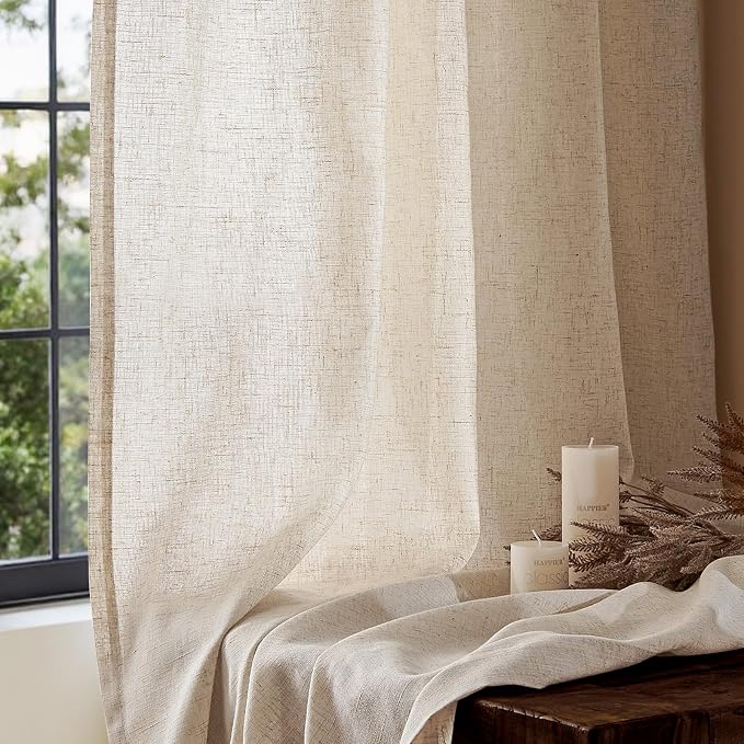 jinchan 54 Inch Curtains for Bedroom Short Linen Curtains for Small Window Kitchen Bathroom Light Filtering Farmhouse Rustic Drapes Natural Beige Grommet Drapes Living Room Curtain Panels 50 Inch Wide