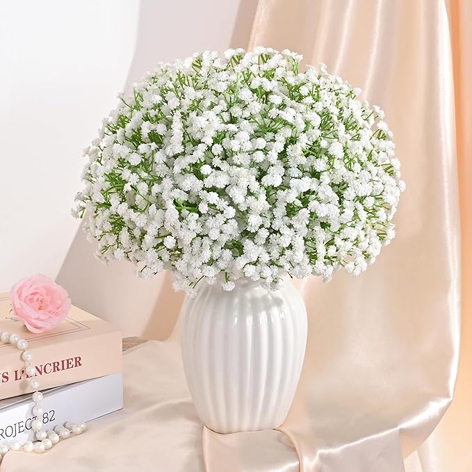 MARTINE MALL 72 Pcs Babys Breath Artificial Flowers, White Baby Breath Flowers Artificial Bulk Real Touch Fake Babys Breath Flowers Faux Gypsophila for Wedding Party Home Floral Arrangement Decor
