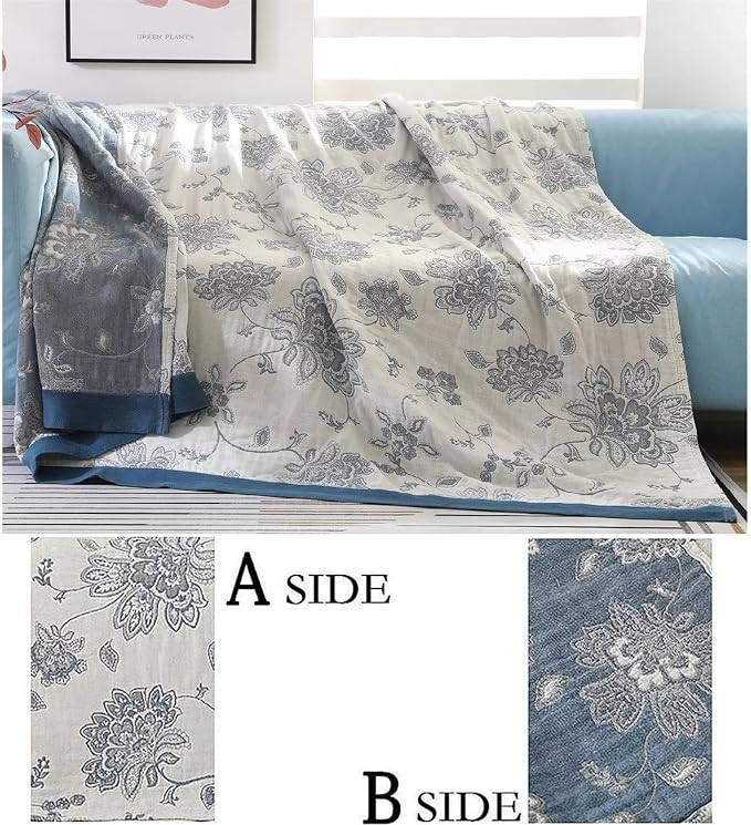 MSGKV Summer Throw Blanket 100% Cotton 60"x80", Versatile Woven Soft Decorative Blankets for Chair Bed Sofa Couch Bedroom Living Room