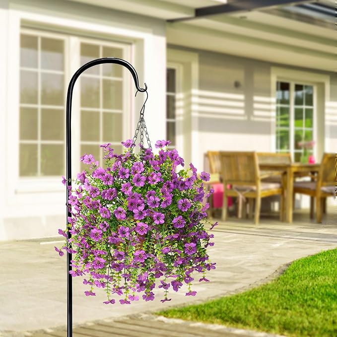 ZFProcess Artificial Hanging Flowers for Outdoors Spring Decoration, 2PCS Silk Fake Daisy Realistic Outdoor Flowers UV Resistant Porch Patio Window Yard Decor(Purple)