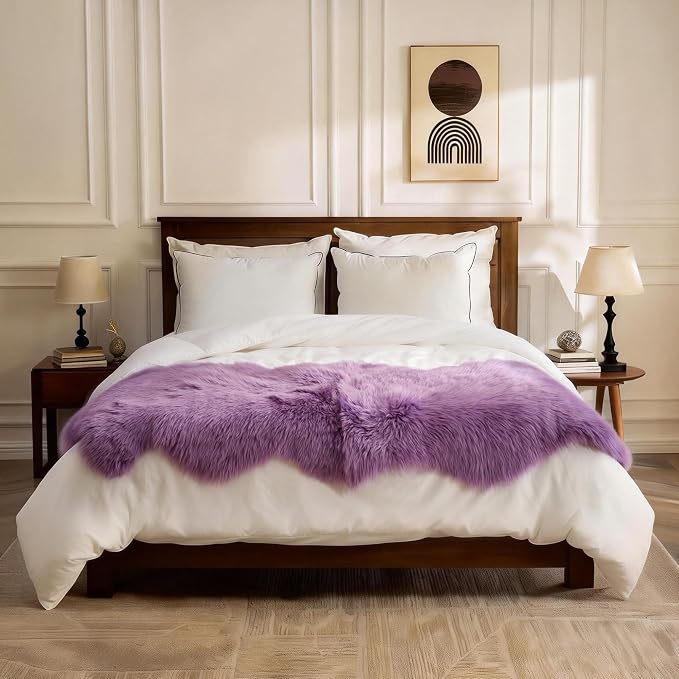 Premium Genuine Sheepskin Area Ruge - Real Wool Fur Shaggy Carpet | Fluffy Soft Natural Lambskin Rug Seat Chair Covers for Couch Sofa Bedroom Living Room(Violet,2×6 Feet Sheepskin)