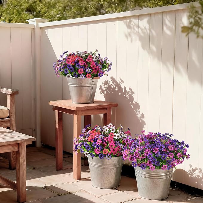 Artificial Flowers for Outdoor Fake Plants Spring Decoration, 12 Bundles Realistic Faux Flower Silk Daisy Plastic Bouquet UV Resistant for Outside Porch Patio Balcony Planter Yard Garden Home Decor